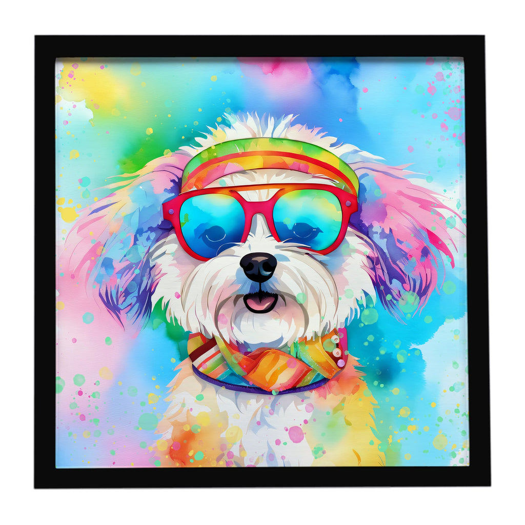 Bichon Frise Hippie Dawg Framed Metal Print Bathroom, Kitchen, Office, Home Decor Wall Art Ready to Hang, Square, 8X8