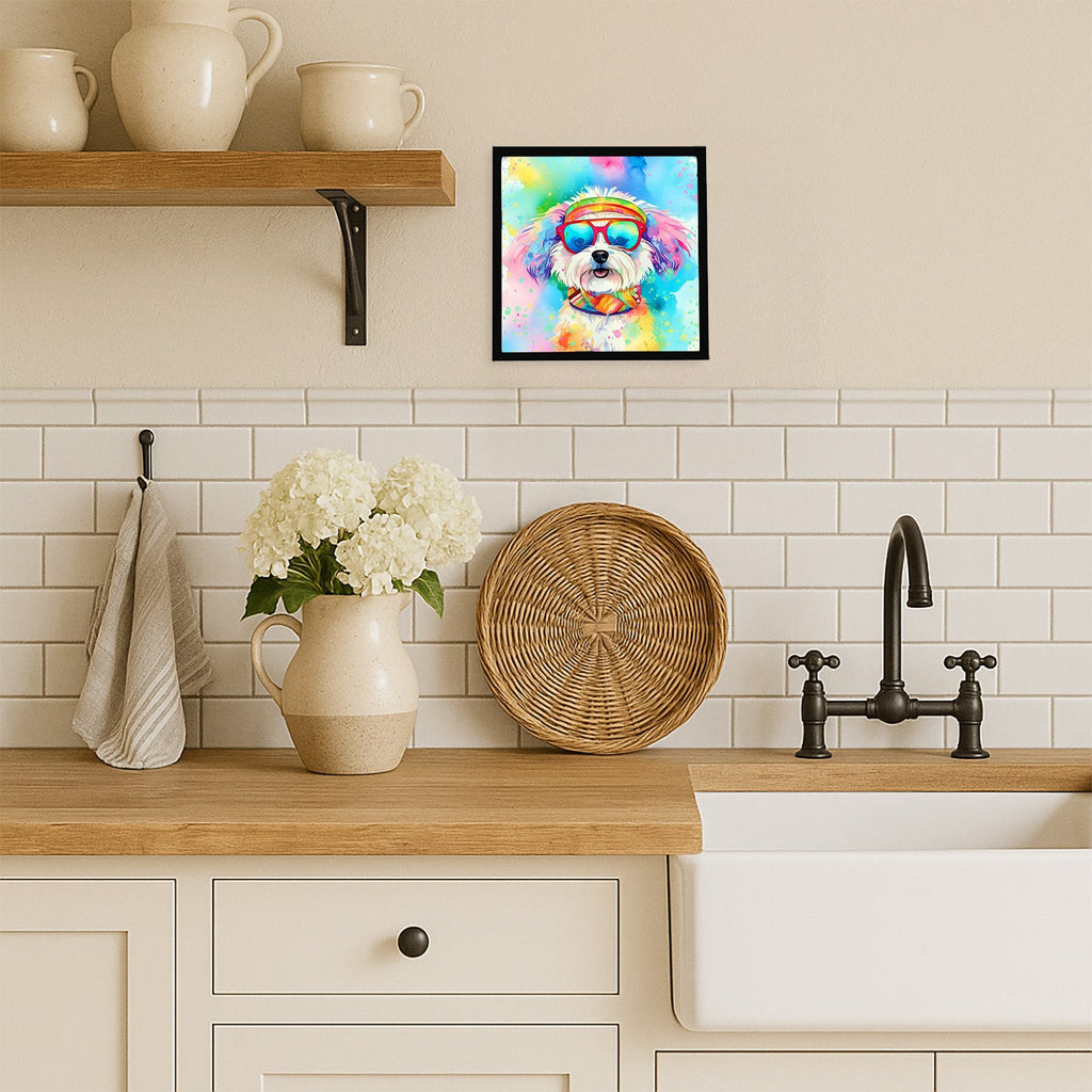 Bichon Frise Hippie Dawg Framed Metal Print Bathroom, Kitchen, Office, Home Decor Wall Art Ready to Hang, Square, 8X8