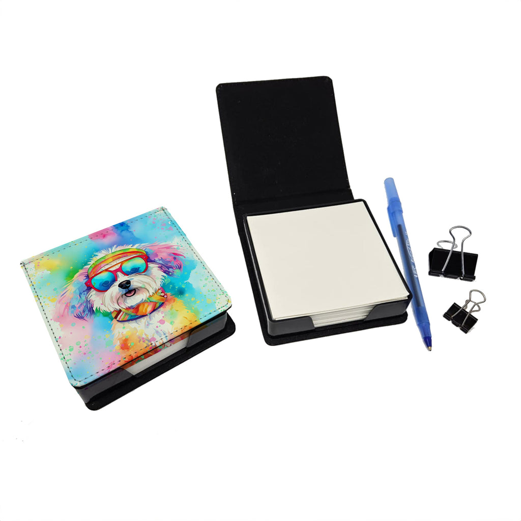Bichon Frise Hippie Dawg PU Leather Note Paper Holder with Artist-Designed Cover, Desk Accessory, Office Gift