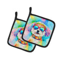 Bichon Frise Hippie Dawg Pot Holder Set of 2 Heat Resistant Quilted Hot Pads 7.5 x 7.5 Inch, Insulated Kitchen Trivets for Cooking & Baking