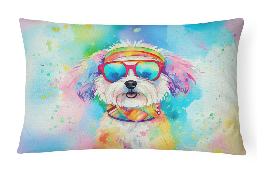Bichon Frise Hippie Dawg Decorative Throw Pillow 12x16 Indoor Outdoor Accent Cushion, Fabric Cover with Insert for Sofa, Bed, Porch & Living Room