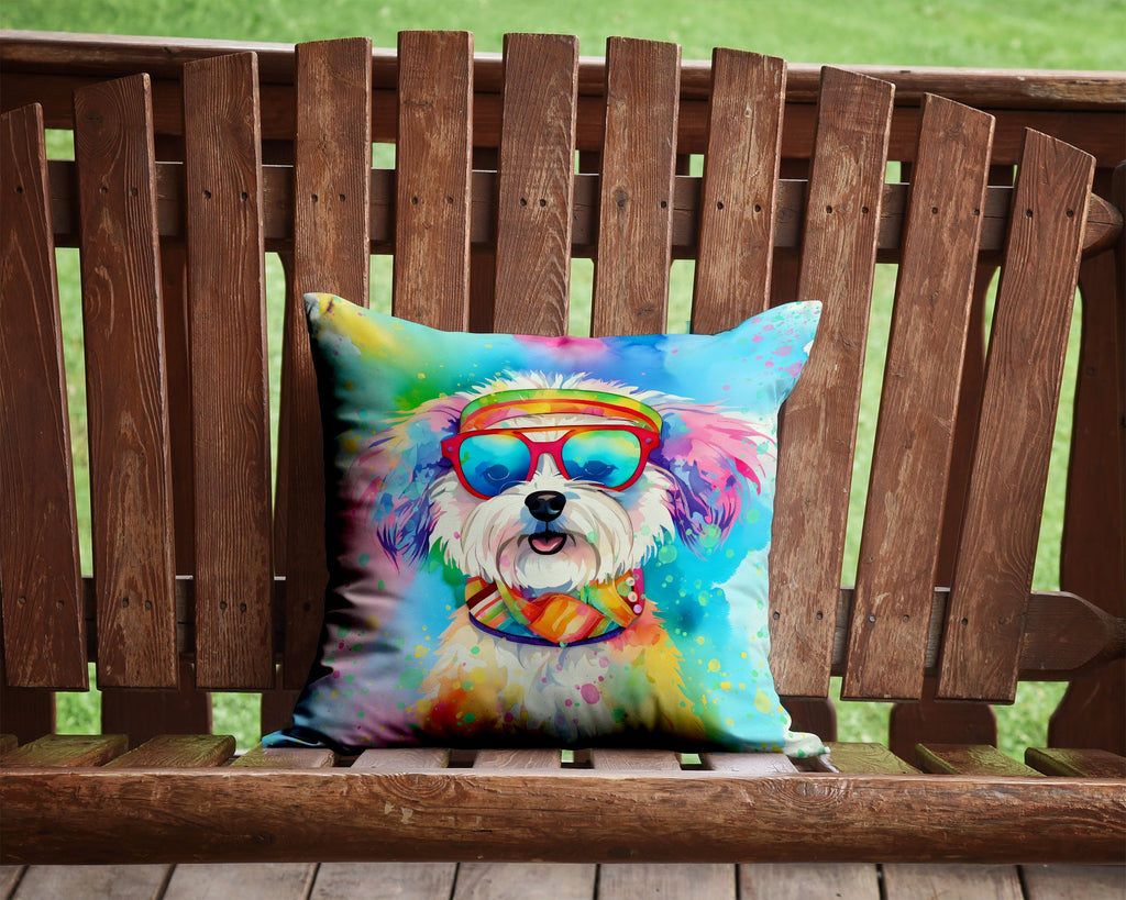 Bichon Frise Hippie Dawg Decorative Throw Pillow 14x14 Indoor Outdoor Accent Cushion, Fabric Cover with Insert for Sofa, Bed, Porch & Living Room