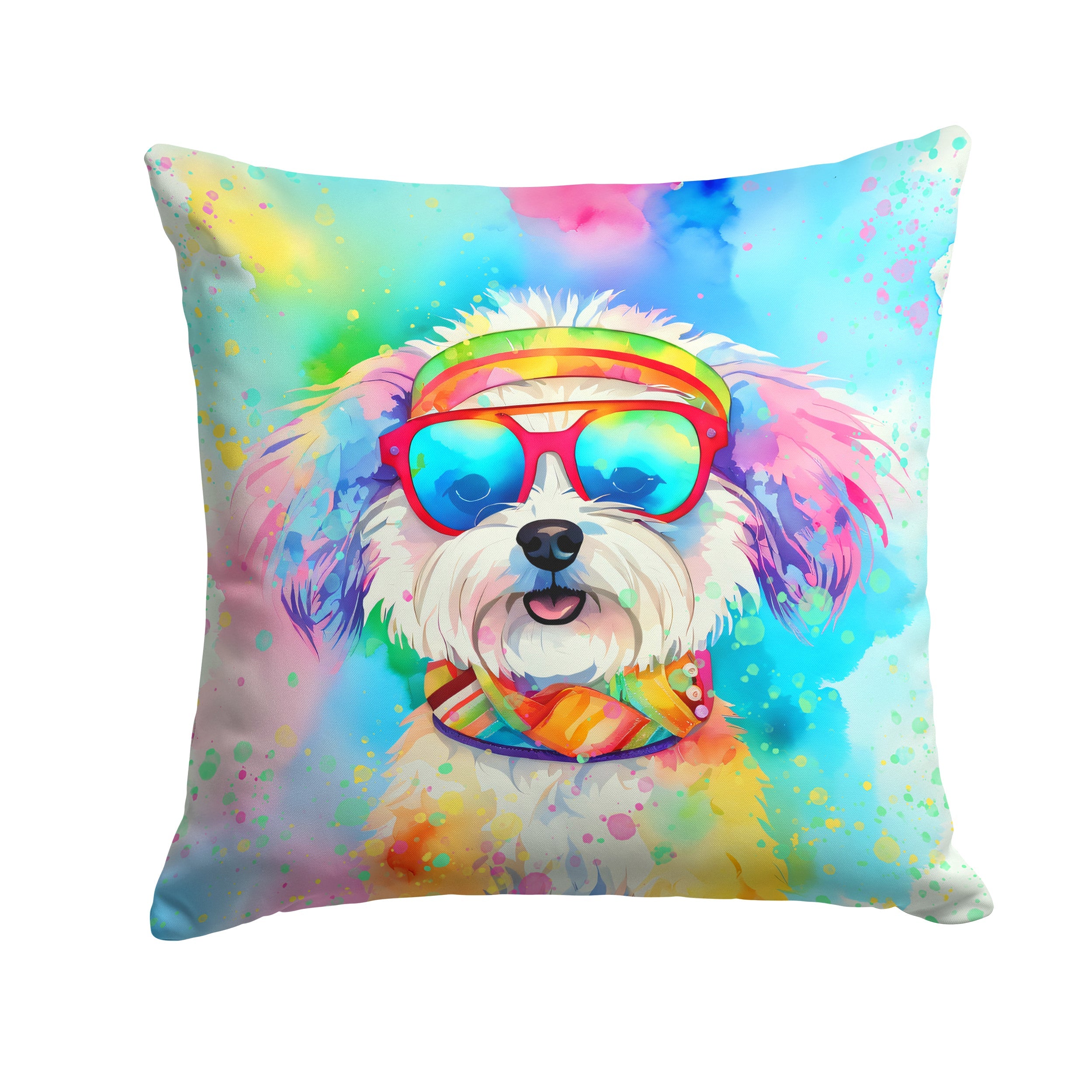Bichon Frise Hippie Dawg Decorative Throw Pillow 18x18 Indoor Outdoor Accent Cushion, Fabric Cover with Insert for Sofa, Bed, Porch & Living Room