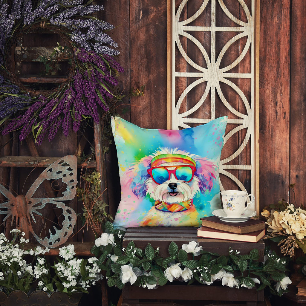 Bichon Frise Hippie Dawg Decorative Throw Pillow 18x18 Indoor Outdoor Accent Cushion, Fabric Cover with Insert for Sofa, Bed, Porch & Living Room