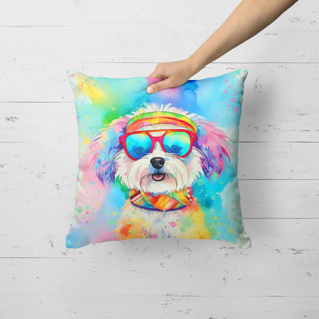 Bichon Frise Hippie Dawg Decorative Throw Pillow 18x18 Indoor Outdoor Accent Cushion, Fabric Cover with Insert for Sofa, Bed, Porch & Living Room