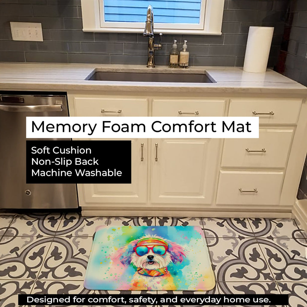 Bichon Frise Hippie Dawg Memory Foam Kitchen Mat Machine Washable Anti-Fatigue Cushion Comfort Bath or Kitchen Rug