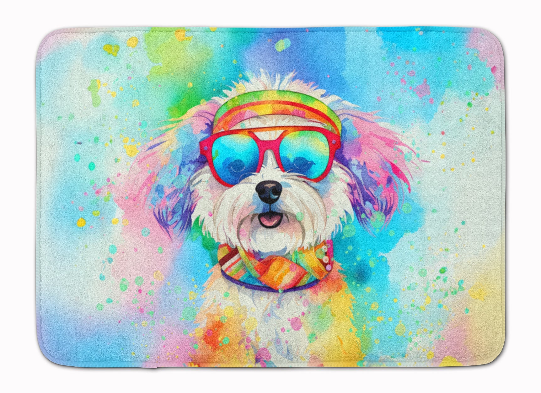 Bichon Frise Hippie Dawg Memory Foam Kitchen Mat Machine Washable Anti-Fatigue Cushion Comfort Bath or Kitchen Rug