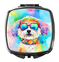 Bichon Frise Hippie Dawg Compact Mirror Decorative Travel Makeup Mirror for Women Girls Gifts Pocket Makeup Mirror Folding Handheld
