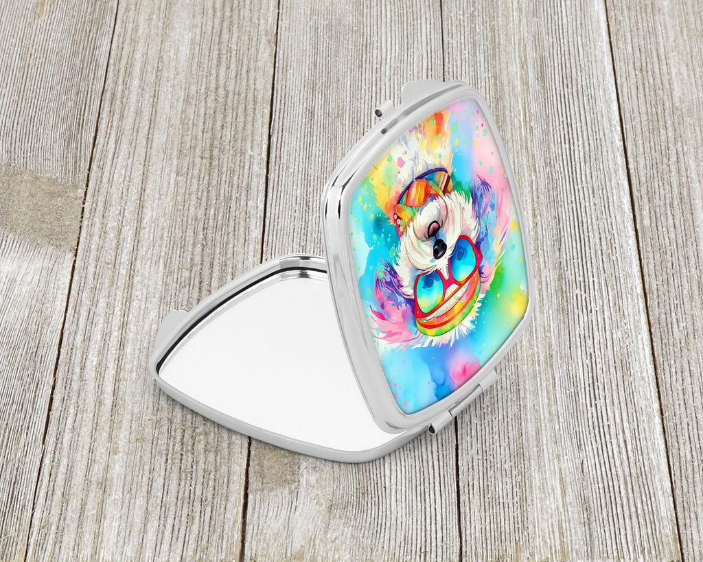 Bichon Frise Hippie Dawg Compact Mirror Decorative Travel Makeup Mirror for Women Girls Gifts Pocket Makeup Mirror Folding Handheld