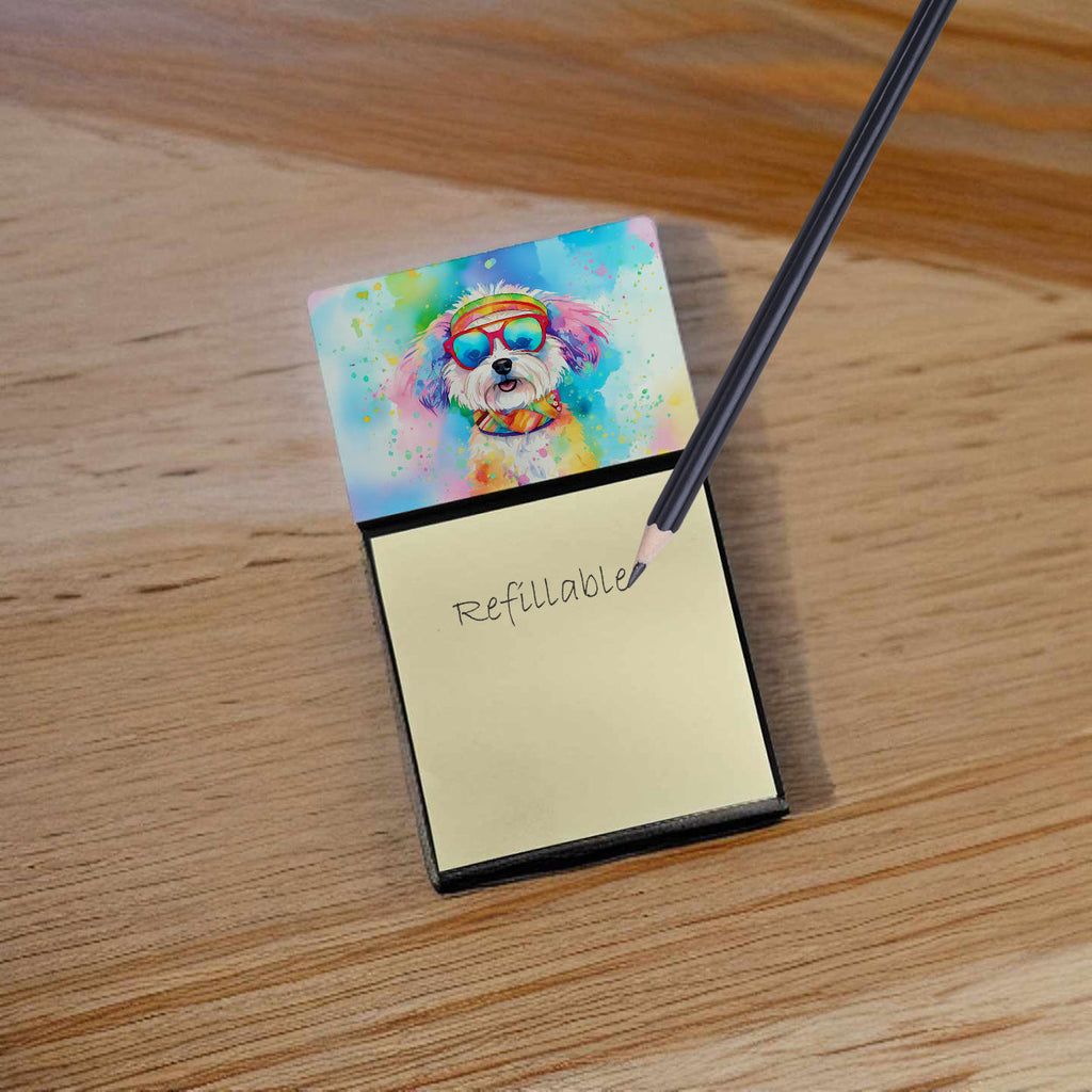 Bichon Frise Hippie Dawg Watercolor Sticky Note Holder Refillable Dispenser Desk Accessory 3x3 Pad Gift