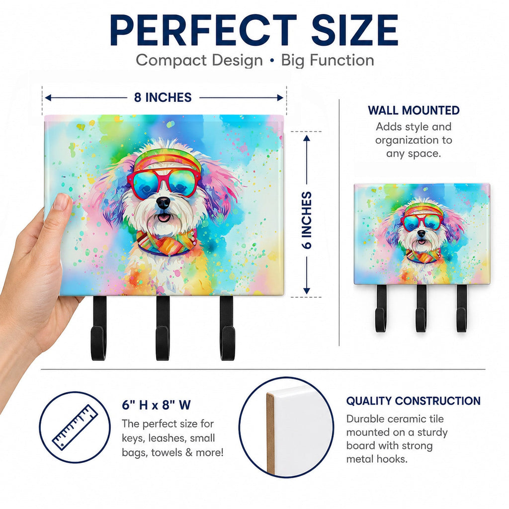 Bichon Frise Hippie Dawg Leash or Key Holder Wall Hooks, Coat Rack Wall Mount, for Hanging Keys, Towels, Aprons, Leashes