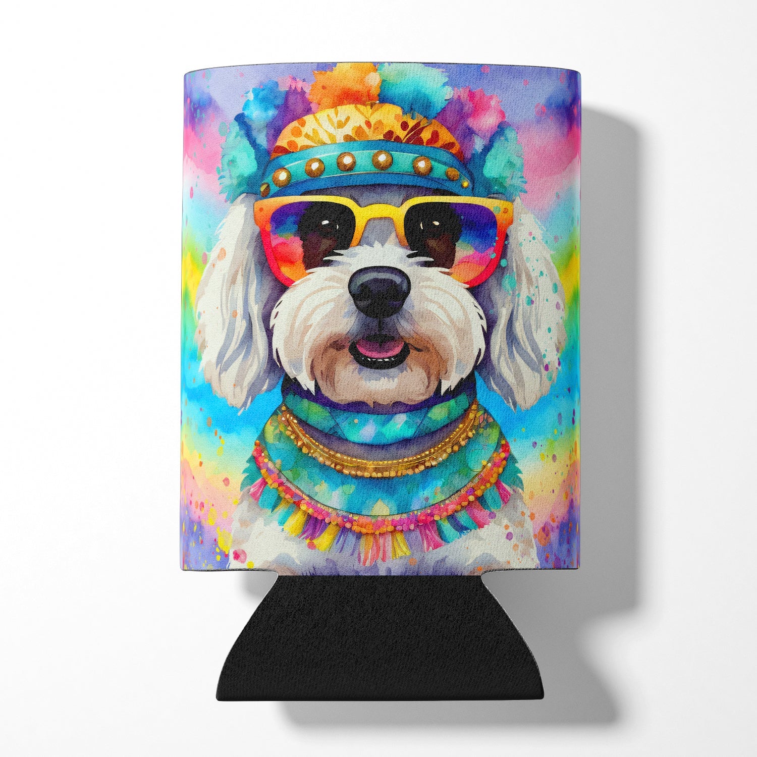 Bichon Frise Hippie Dawg Can or Bottle Hugger Cooler Sleeve for Standard 12 oz Cans, Insulated Foam Beer & Soda Can Hugger Reusable