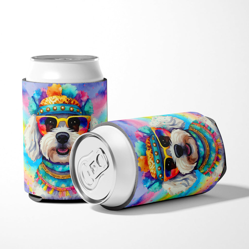 Bichon Frise Hippie Dawg Can or Bottle Hugger Cooler Sleeve for Standard 12 oz Cans, Insulated Foam Beer & Soda Can Hugger Reusable