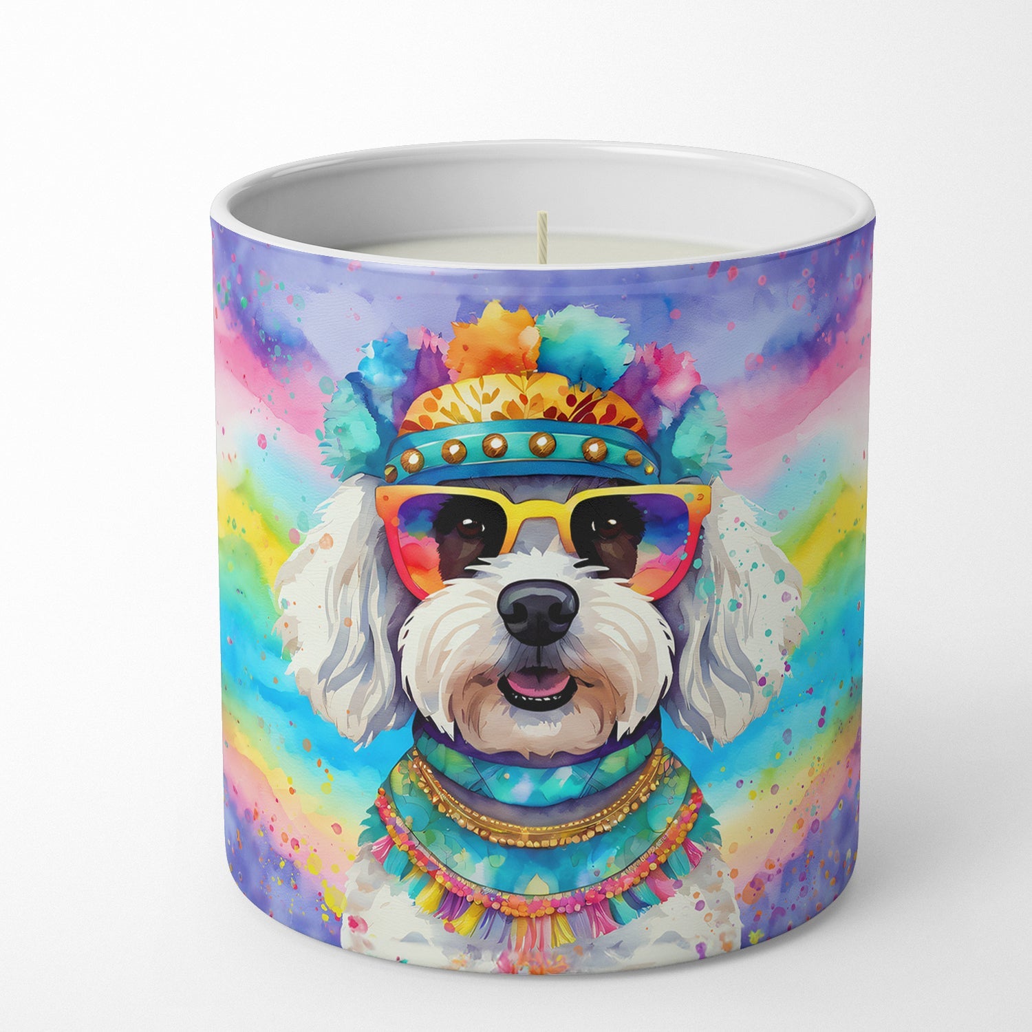 Bichon Frise Hippie Dawg Decorative Soy Candle Nature Soy Wax Essential Oil Home Decor Ideal for Bedroom Kitchen Bath Office Gift, 10 oz