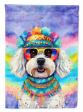 Bichon Frise Hippie Dawg House Flag 28x40 Porch Sleeve Pole Decorative Outside Yard Banner Artwork Wall Hanging, Polyester