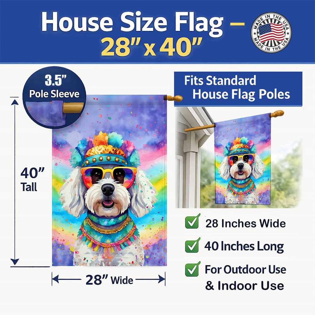 Bichon Frise Hippie Dawg House Flag 28x40 Porch Sleeve Pole Decorative Outside Yard Banner Artwork Wall Hanging, Polyester