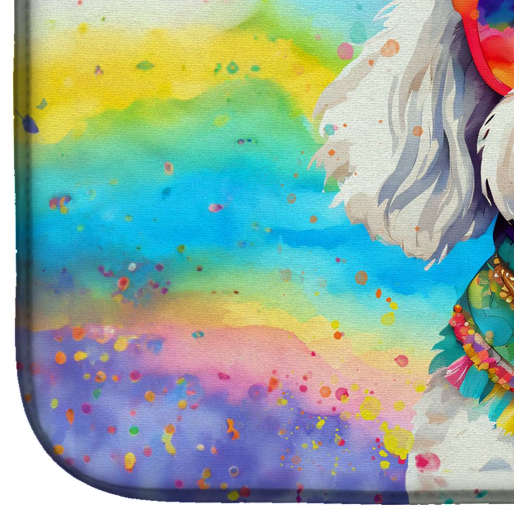 Bichon Frise Hippie Dawg Dish Drying Mat Absorbent Dish Drying Mat Pad for Kitchen Counter Dish Drainer Mat for Countertop, 14 x 21", Multicolor