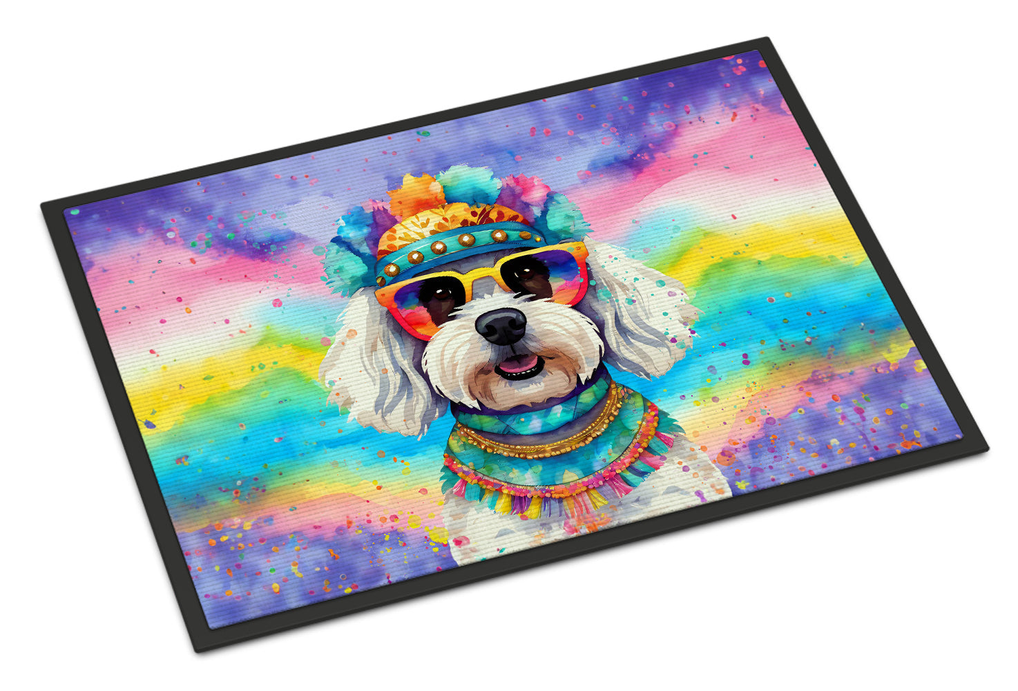Bichon Frise Hippie Dawg Doormat Indoor Outdoor 24H X 36W Front Door Mat Rugs for Entryway, Non Slip Washable Low Pile,
