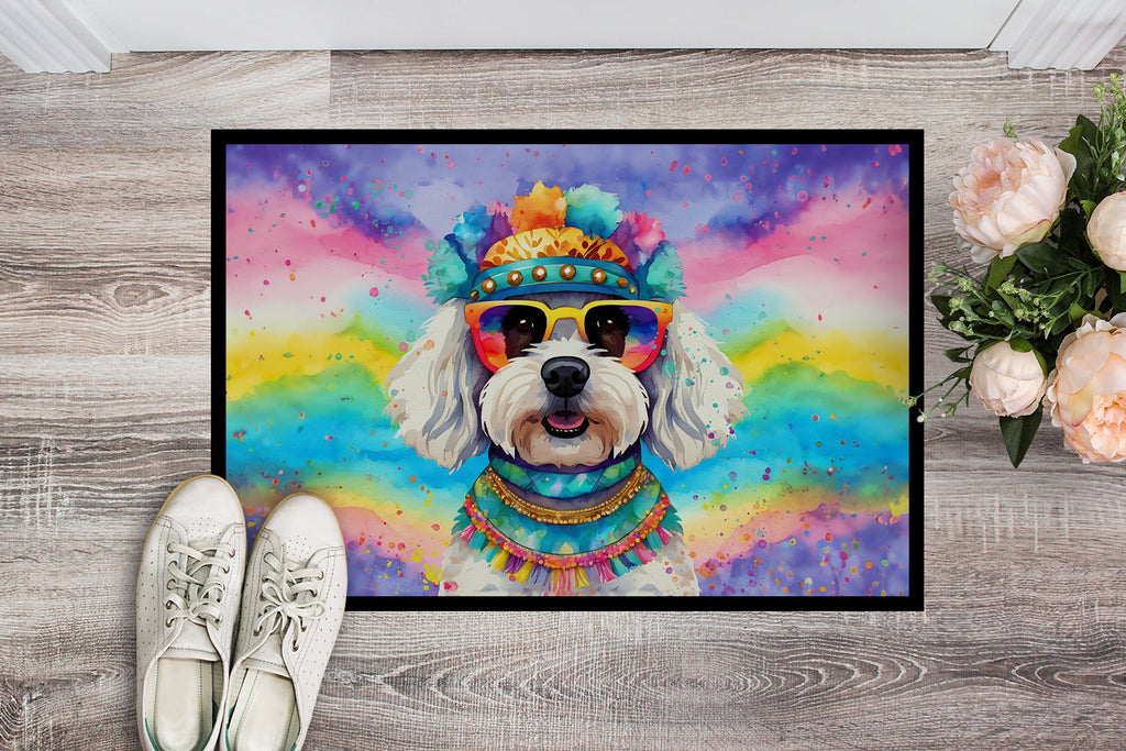 Bichon Frise Hippie Dawg Doormat Indoor Outdoor 24H X 36W Front Door Mat Rugs for Entryway, Non Slip Washable Low Pile,