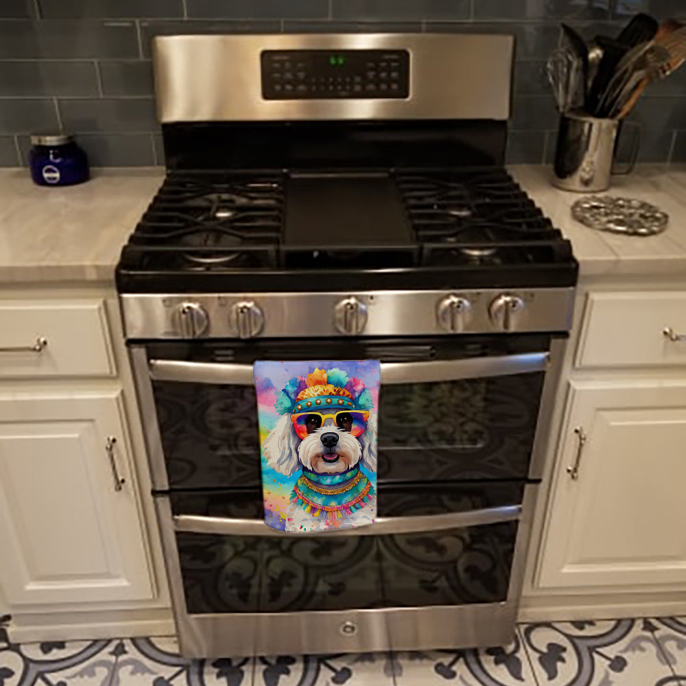 Bichon Frise Hippie Dawg Kitchen Towel Velour Plush Front and Cotton Loop Back Machine Washable
