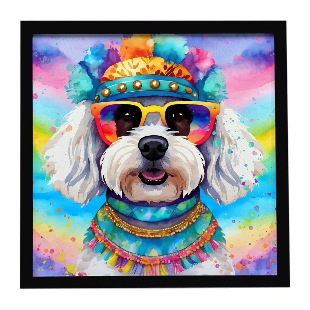 Bichon Frise Hippie Dawg Framed Metal Print Bathroom, Kitchen, Office, Home Decor Wall Art Ready to Hang, Square, 8X8