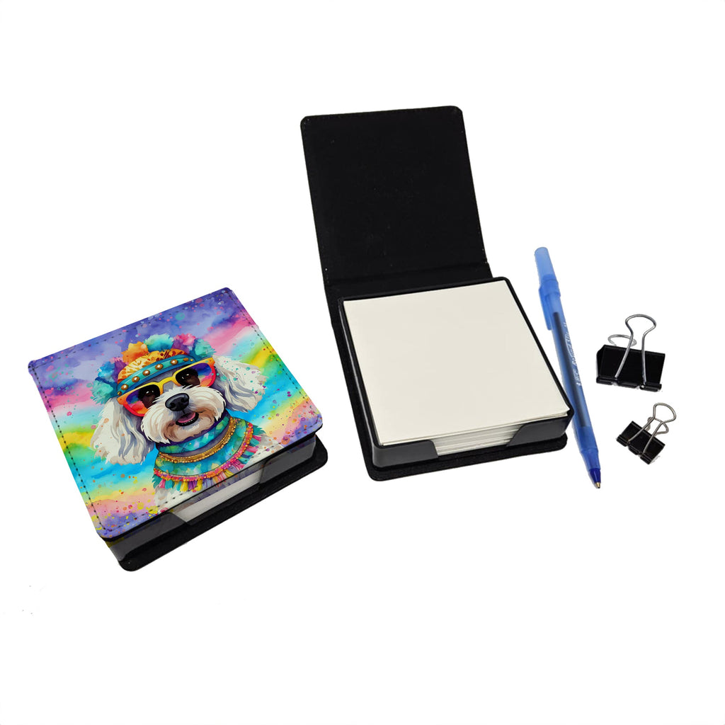 Bichon Frise Hippie Dawg PU Leather Note Paper Holder with Artist-Designed Cover, Desk Accessory, Office Gift