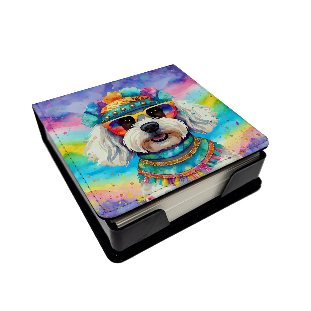 Bichon Frise Hippie Dawg PU Leather Note Paper Holder with Artist-Designed Cover, Desk Accessory, Office Gift