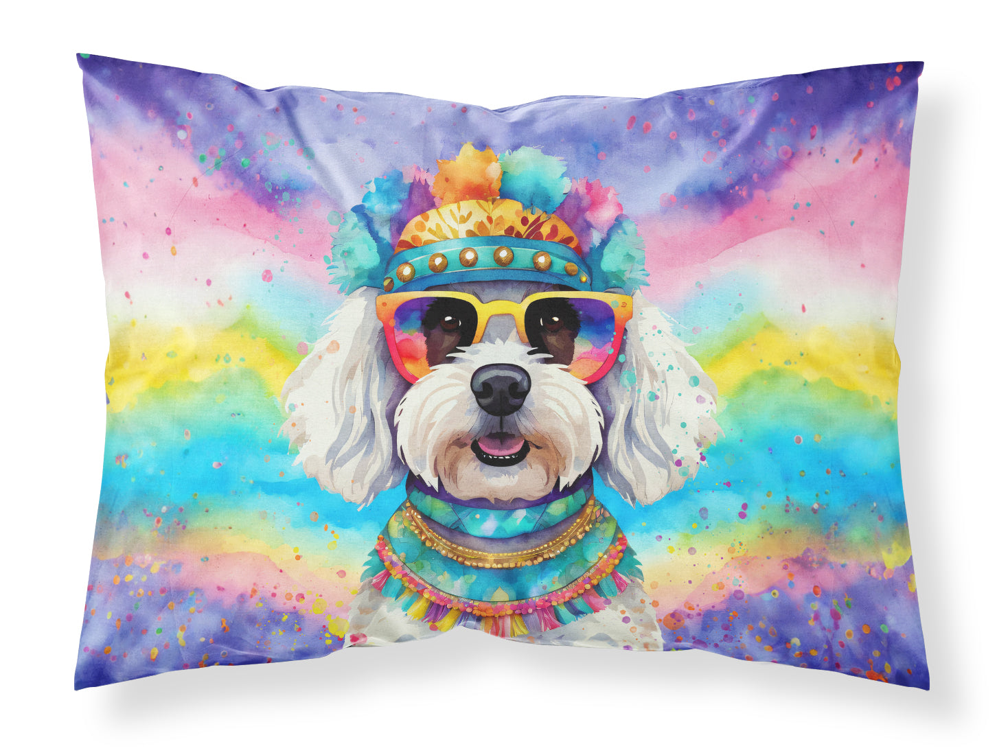 Bichon Frise Hippie Dawg Standard Pillowcase Lightweight Super Soft Easy Care Decorative Artwork Pillowcase, Standard