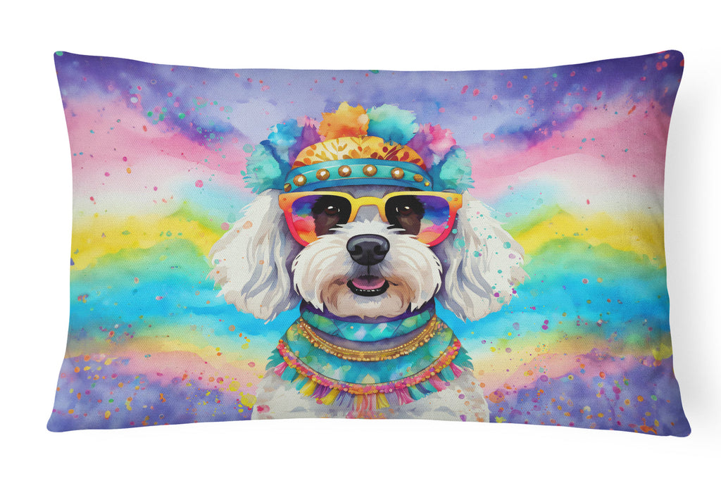 Bichon Frise Hippie Dawg Decorative Throw Pillow 12x16 Indoor Outdoor Accent Cushion, Fabric Cover with Insert for Sofa, Bed, Porch & Living Room
