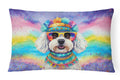Bichon Frise Hippie Dawg Decorative Throw Pillow 12x16 Indoor Outdoor Accent Cushion, Fabric Cover with Insert for Sofa, Bed, Porch & Living Room
