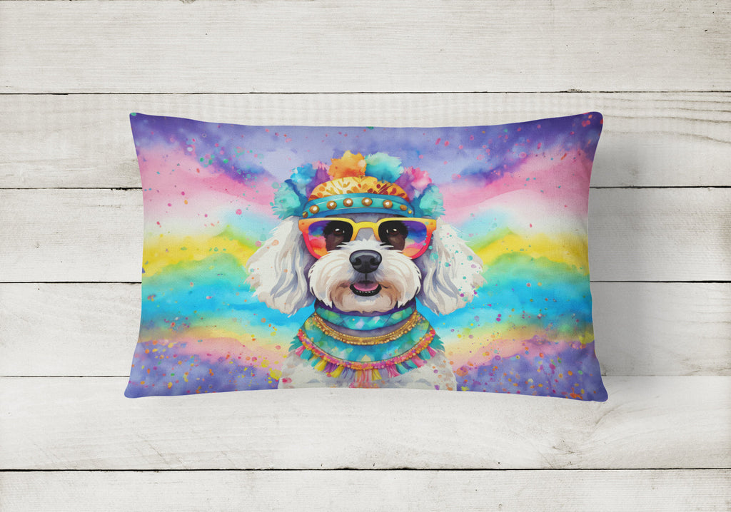 Bichon Frise Hippie Dawg Decorative Throw Pillow 12x16 Indoor Outdoor Accent Cushion, Fabric Cover with Insert for Sofa, Bed, Porch & Living Room