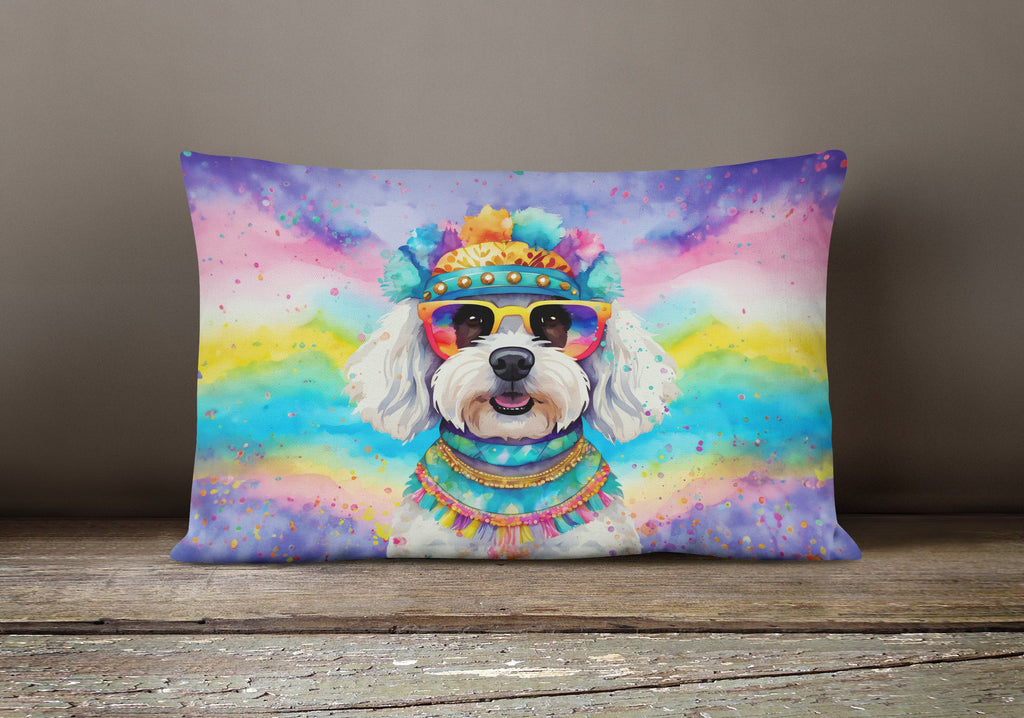 Bichon Frise Hippie Dawg Decorative Throw Pillow 12x16 Indoor Outdoor Accent Cushion, Fabric Cover with Insert for Sofa, Bed, Porch & Living Room