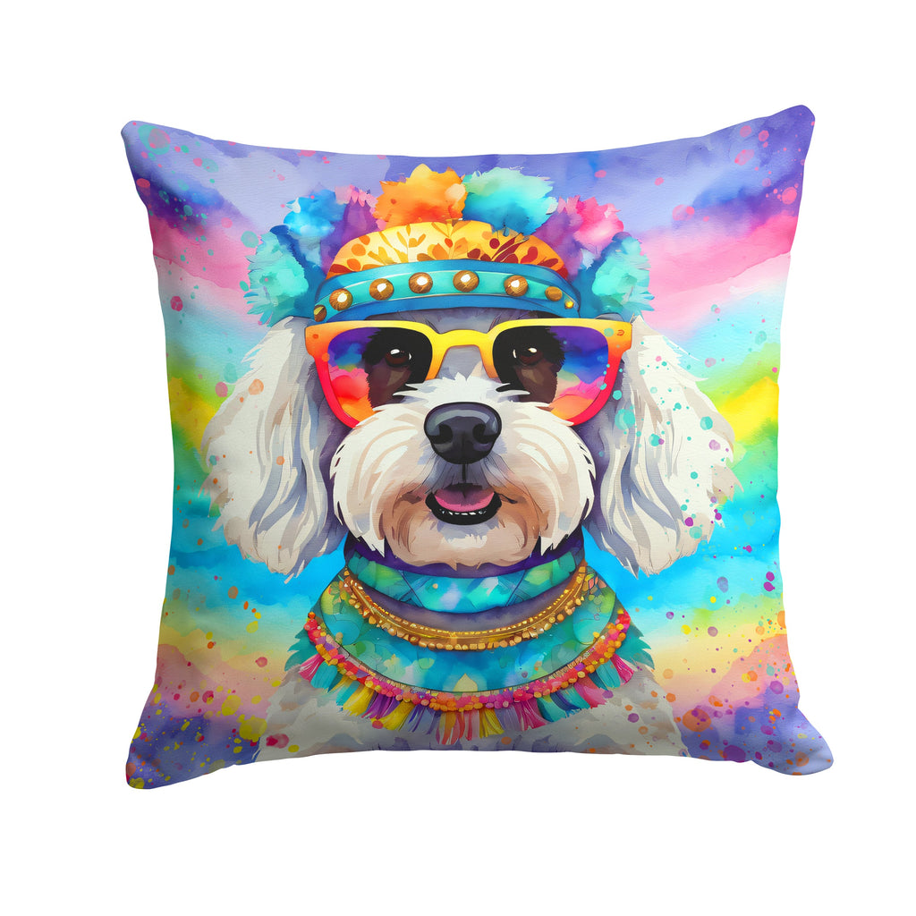 Bichon Frise Hippie Dawg Decorative Throw Pillow 14x14 Indoor Outdoor Accent Cushion, Fabric Cover with Insert for Sofa, Bed, Porch & Living Room