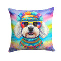 Bichon Frise Hippie Dawg Decorative Throw Pillow 18x18 Indoor Outdoor Accent Cushion, Fabric Cover with Insert for Sofa, Bed, Porch & Living Room