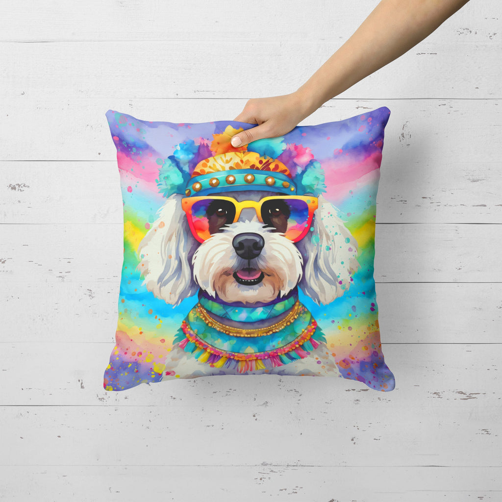 Bichon Frise Hippie Dawg Decorative Throw Pillow 18x18 Indoor Outdoor Accent Cushion, Fabric Cover with Insert for Sofa, Bed, Porch & Living Room