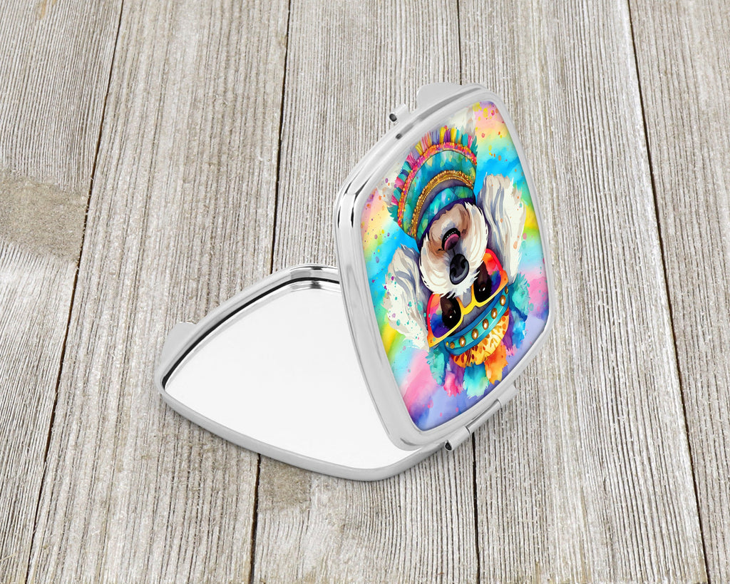 Bichon Frise Hippie Dawg Compact Mirror Decorative Travel Makeup Mirror for Women Girls Gifts Pocket Makeup Mirror Folding Handheld