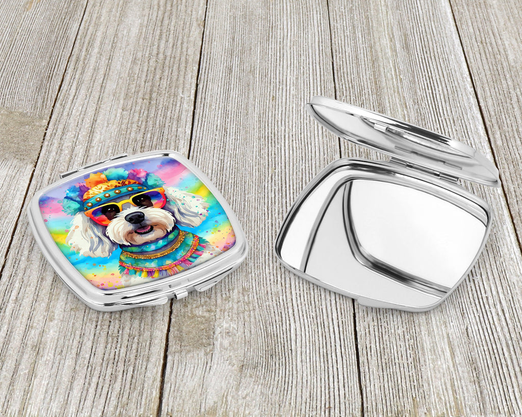 Bichon Frise Hippie Dawg Compact Mirror Decorative Travel Makeup Mirror for Women Girls Gifts Pocket Makeup Mirror Folding Handheld