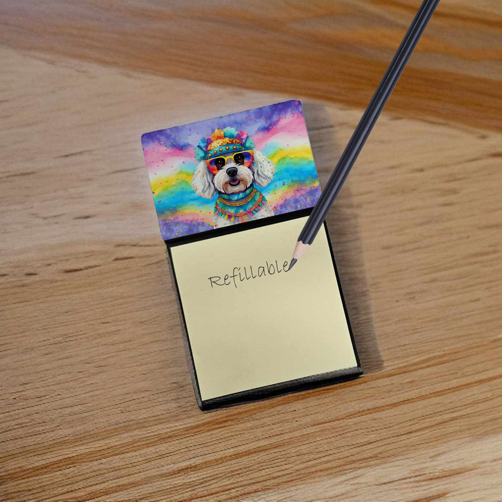 Bichon Frise Hippie Dawg Watercolor Sticky Note Holder Refillable Dispenser Desk Accessory 3x3 Pad Gift