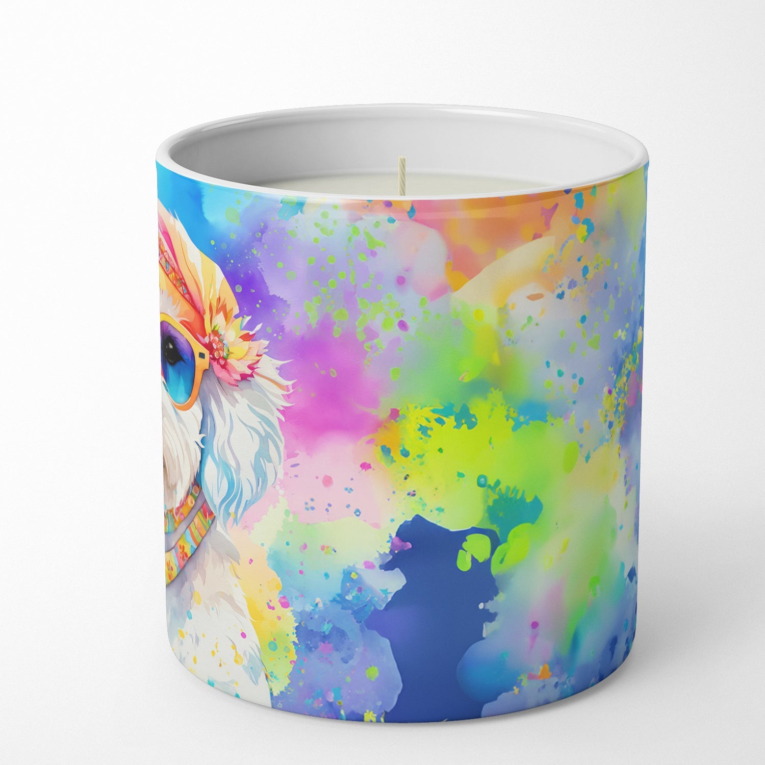 Bichon Frise Hippie Dawg Decorative Soy Candle Nature Soy Wax Essential Oil Home Decor Ideal for Bedroom Kitchen Bath Office Gift, 10 oz