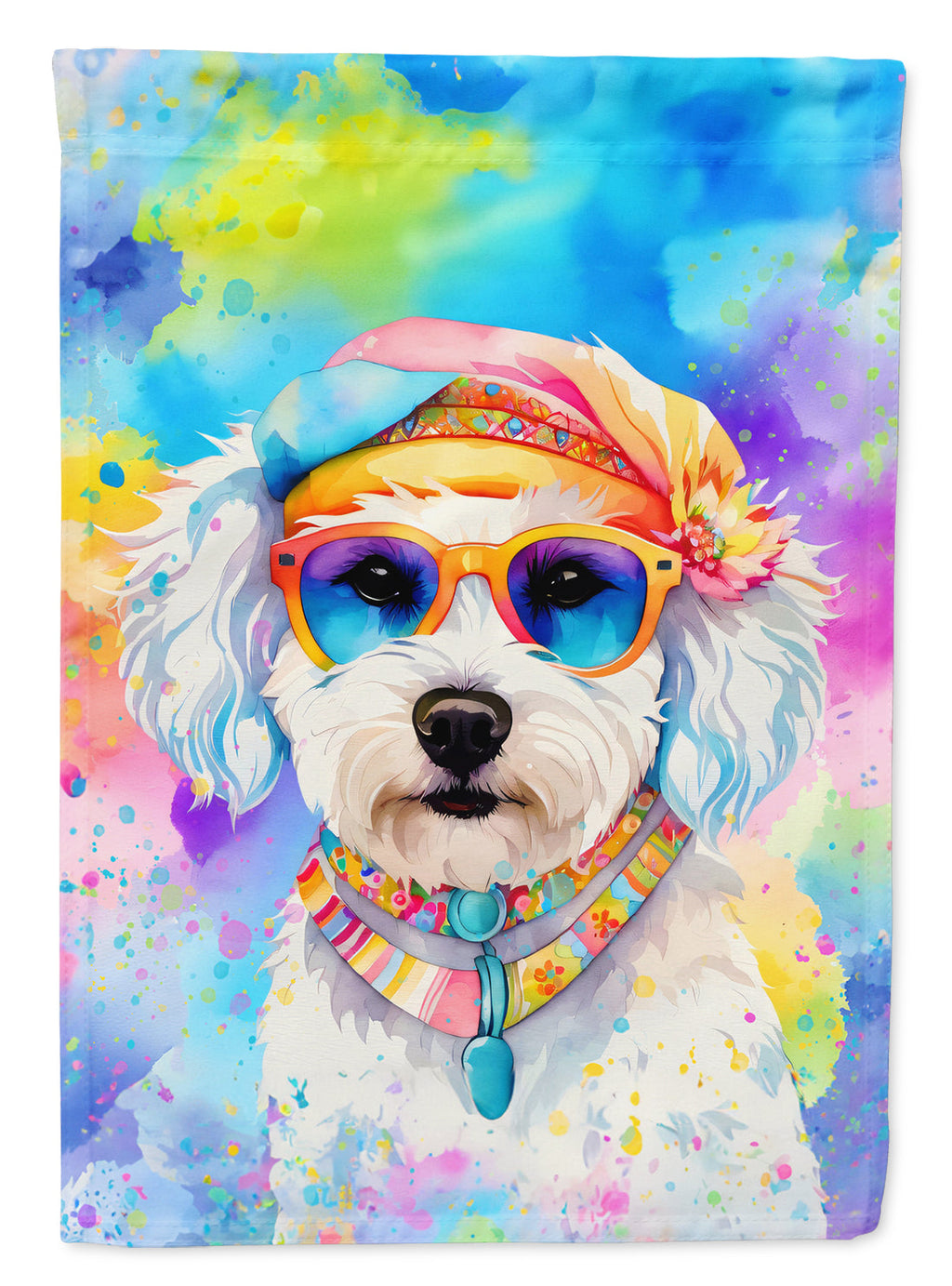 Bichon Frise Hippie Dawg House Flag 28x40 Porch Sleeve Pole Decorative Outside Yard Banner Artwork Wall Hanging, Polyester