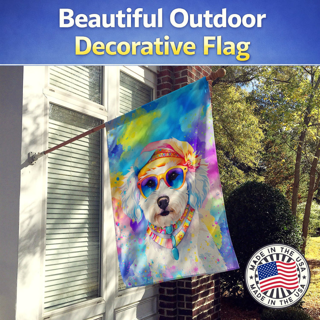 Bichon Frise Hippie Dawg House Flag 28x40 Porch Sleeve Pole Decorative Outside Yard Banner Artwork Wall Hanging, Polyester
