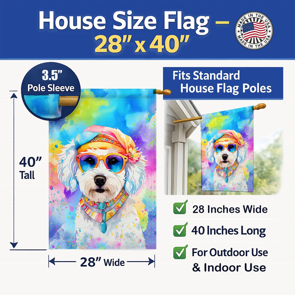 Bichon Frise Hippie Dawg House Flag 28x40 Porch Sleeve Pole Decorative Outside Yard Banner Artwork Wall Hanging, Polyester