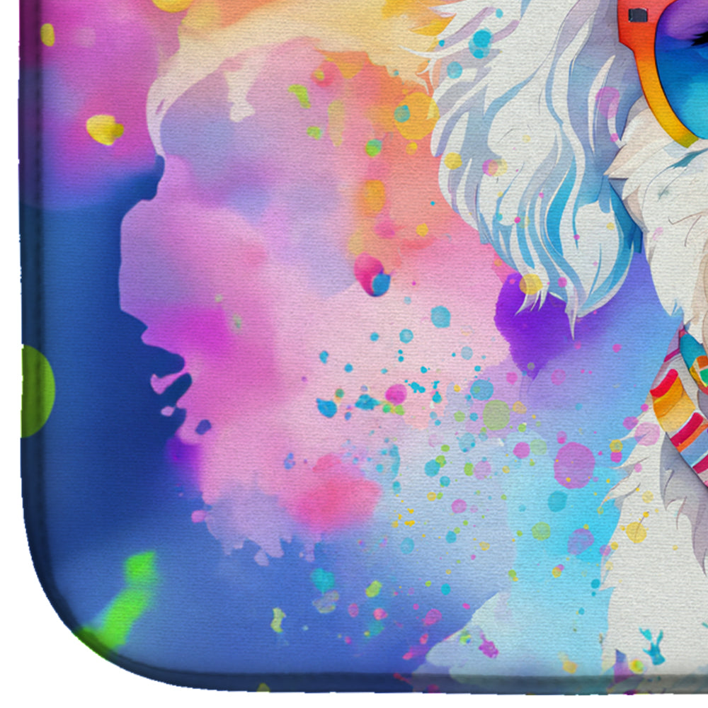 Bichon Frise Hippie Dawg Dish Drying Mat Absorbent Dish Drying Mat Pad for Kitchen Counter Dish Drainer Mat for Countertop, 14 x 21", Multicolor