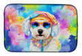 Bichon Frise Hippie Dawg Dish Drying Mat Absorbent Dish Drying Mat Pad for Kitchen Counter Dish Drainer Mat for Countertop, 14 x 21", Multicolor