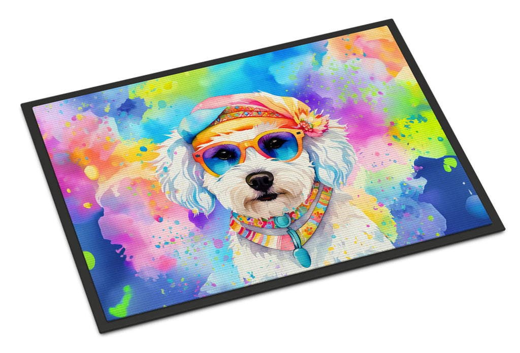 Bichon Frise Hippie Dawg Doormat Indoor Outdoor 24H X 36W Front Door Mat Rugs for Entryway, Non Slip Washable Low Pile,