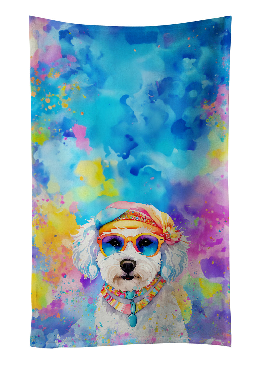 Bichon Frise Hippie Dawg Kitchen Towel Velour Plush Front and Cotton Loop Back Machine Washable