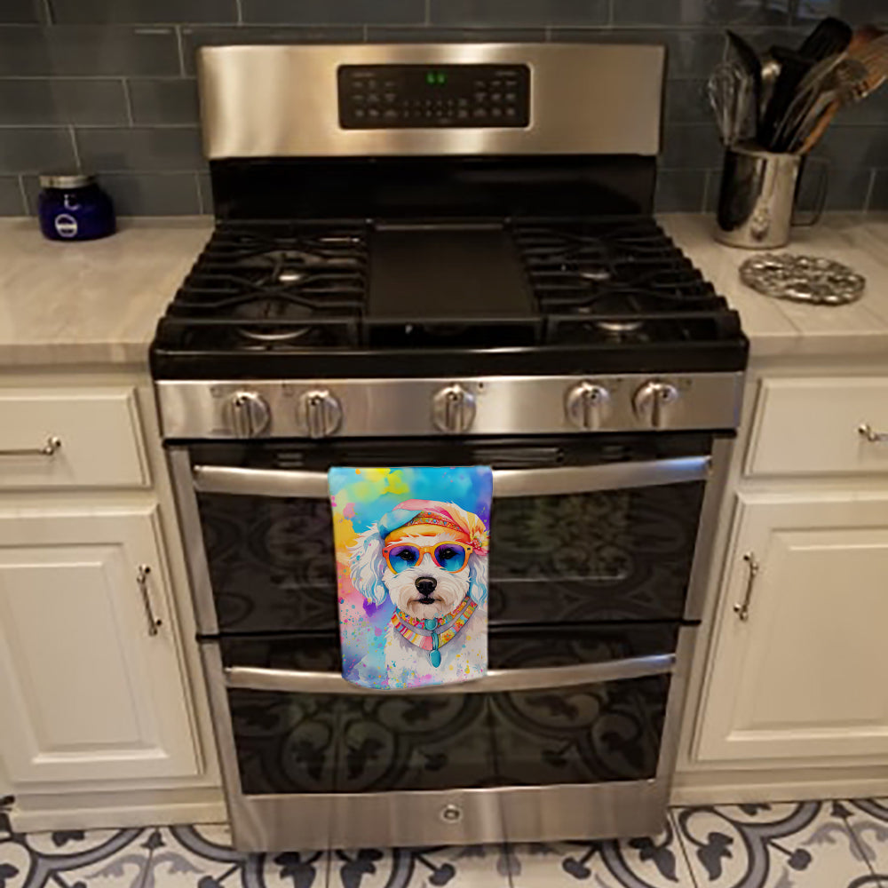 Bichon Frise Hippie Dawg Kitchen Towel Velour Plush Front and Cotton Loop Back Machine Washable