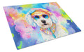 Bichon Frise Hippie Dawg Cutting Board Tempered Glass Kitchen Cutting Surface, Heat Resistant Chopping, Non-Slip Feet, Food Prep & Serving