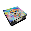 Bichon Frise Hippie Dawg PU Leather Note Paper Holder with Artist-Designed Cover, Desk Accessory, Office Gift