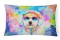 Bichon Frise Hippie Dawg Decorative Throw Pillow 12x16 Indoor Outdoor Accent Cushion, Fabric Cover with Insert for Sofa, Bed, Porch & Living Room